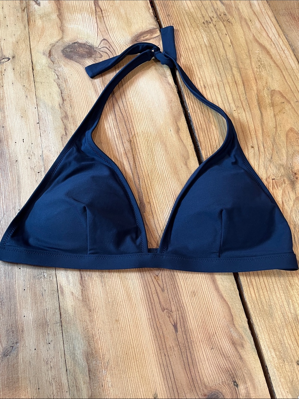 J CREW L Navy Blue Triangle Halter Tie Bikini Top Padded